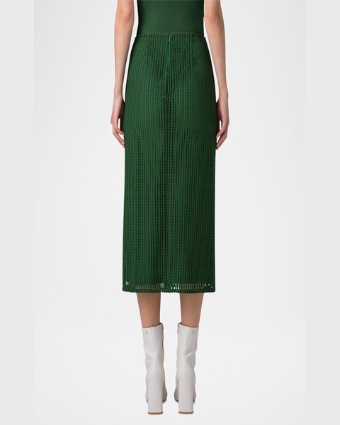Pencil Techno Stripe Embroidered Midi Skirt