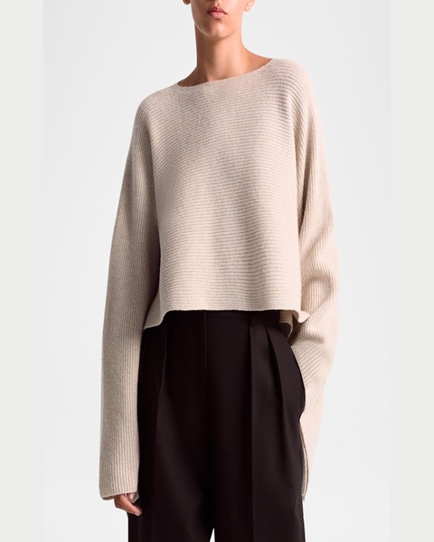 Trip Wool-Cashmere Rib Handkerchief Crop Sweater