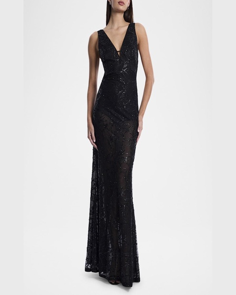 Sequin-Embellished Cutout Gown