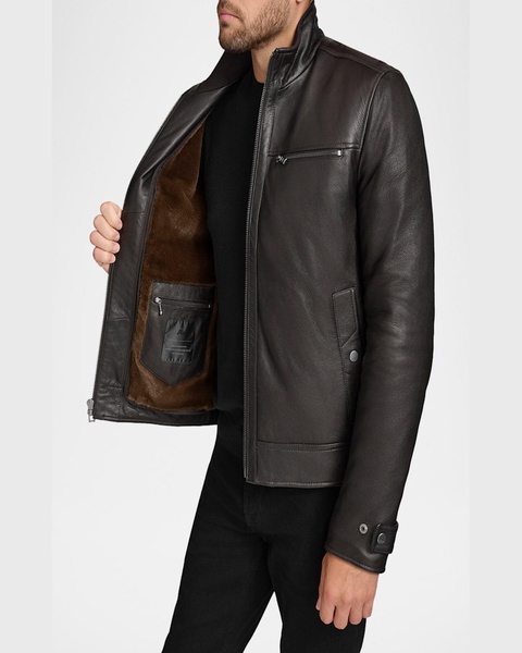 Men's Leather Jacket with Removable Faux Fur Lining