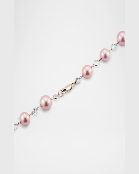 18K White Gold Freshwater Pearl and Moonstone Necklace, 42"L