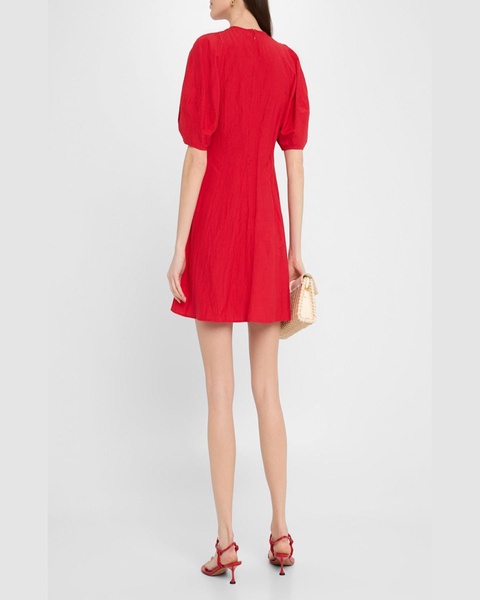 Bettina Topstitched Puff-Sleeve Mini Dress