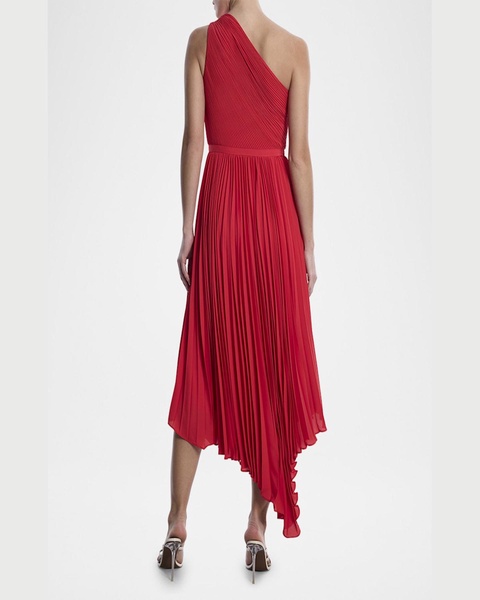 One-Shoulder Pleated Midi Dress
