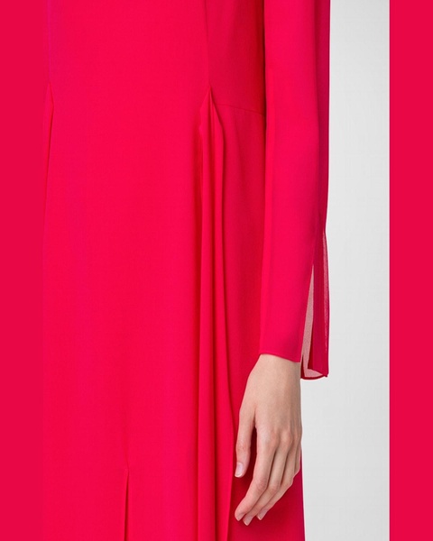 Waist-Tie Long-Sleeve Slit-Hem Chiffon Midi Dress