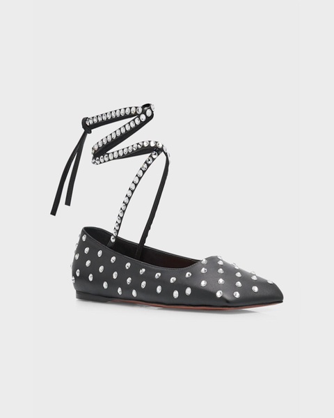 Ane Crystal Studded Ankle-Wrap Ballerina Flats