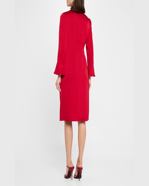 Draped Faux-Wrap Crepe Back Satin Dress