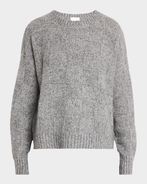 Textured Check Cashmere-Silk Sweater