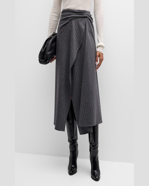 Clara Pinstripe Midi Wrap Skirt
