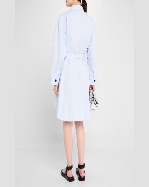 Long-Sleeve Belted Cotton Shirtdress