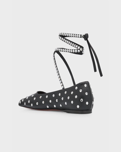 Ane Crystal Studded Ankle-Wrap Ballerina Flats