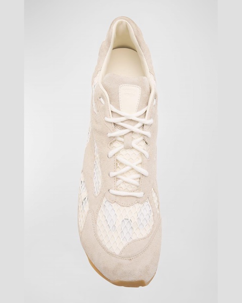 Men's Orbit Aged Leather and Fishnet Runner Sneakers