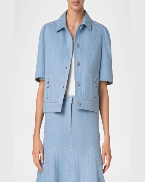 Zip-Pocket Short-Sleeve Denim Jacket