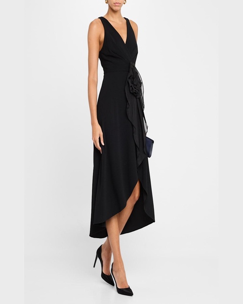 Draped High-Low Knit Crepe Midi Dress