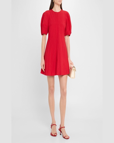 Bettina Topstitched Puff-Sleeve Mini Dress