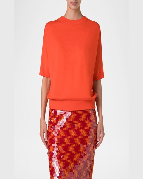 Short-Sleeve Boxy Blouson Knit Sweater