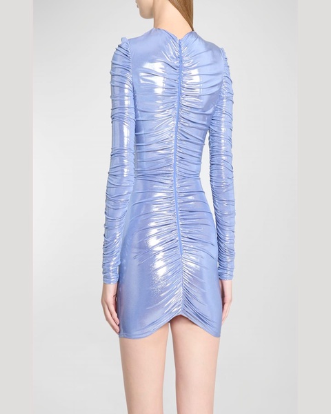 Ruched Metallic Jersey Long-Sleeve Mini Dress