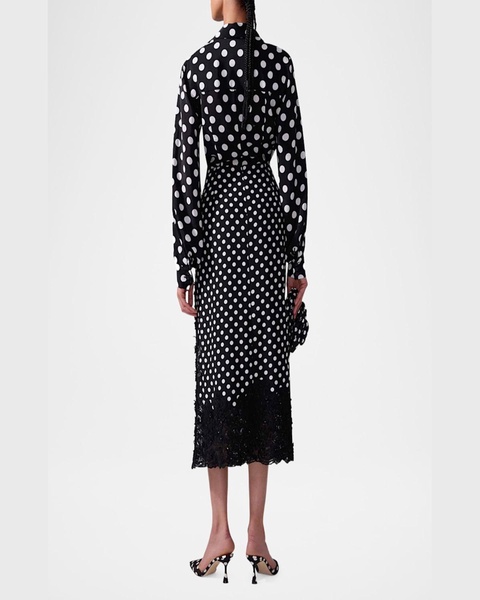 Polka-Dot Lace Slit Midi Skirt