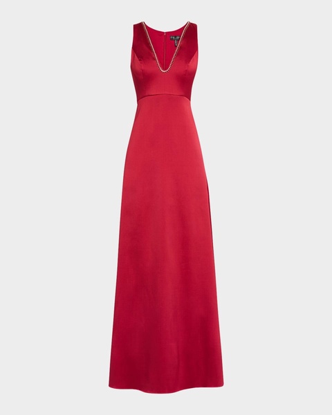 Sleeveless Beaded Stretch Mikado Gown