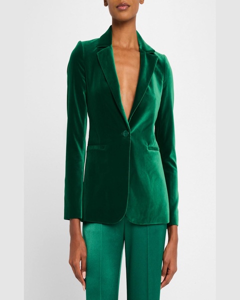 Macey Notch-Collar Fitted Velvet Blazer