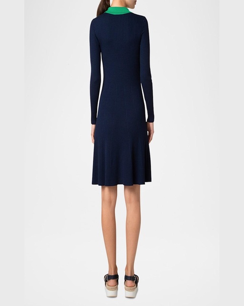 Colorblock Polo Knit A-Line Dress