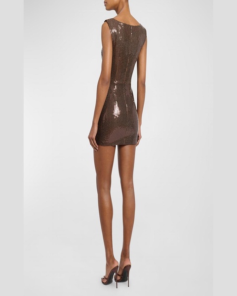 Portrait-Neck Sleeveless Sequined Mini Dress