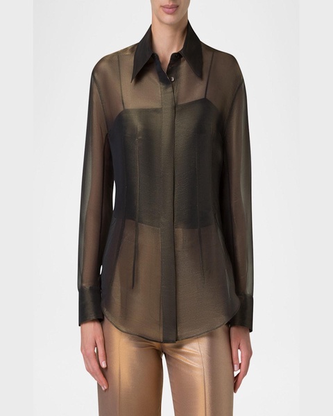 Button Down Silk Organza Blouse with Tank