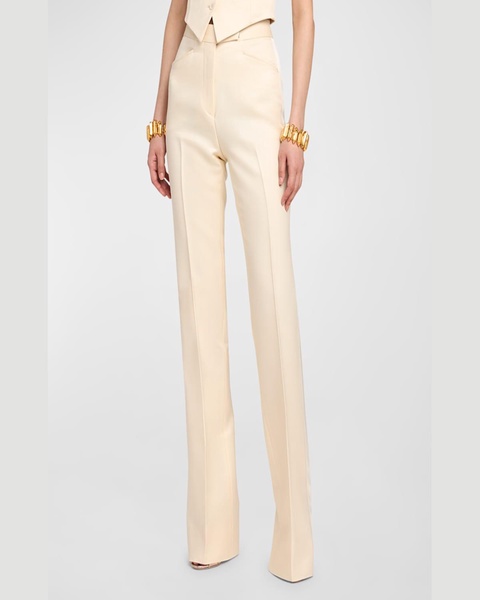 Barathea Silk-Wool Flared Tuxedo Pants