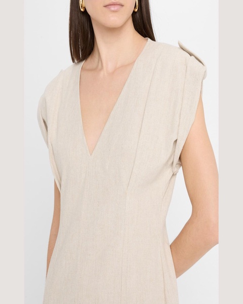Cap-Sleeve Flax Linen Maxi Dress