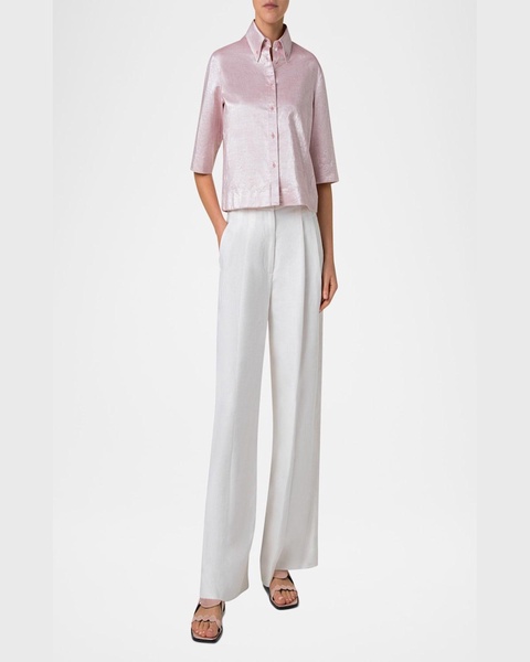 Cotton Linen Button-Front Blouse