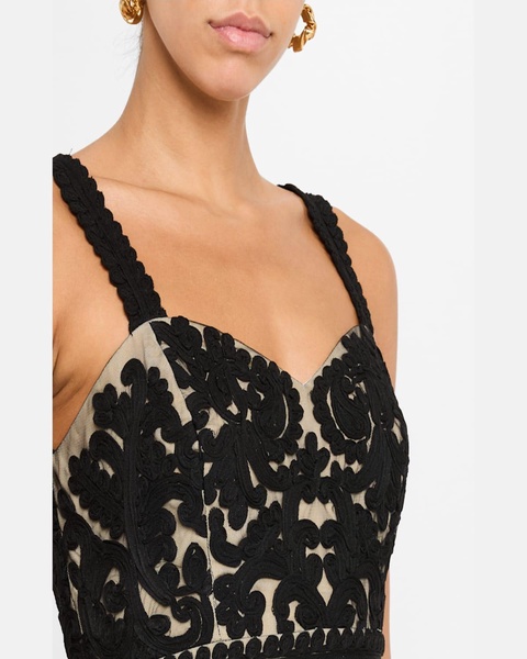 Sleeveless Embroidered Mesh Midi Dress