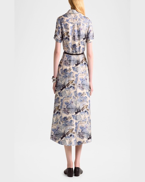 Kiera Short-Sleeve Midi Silk Shirtdress