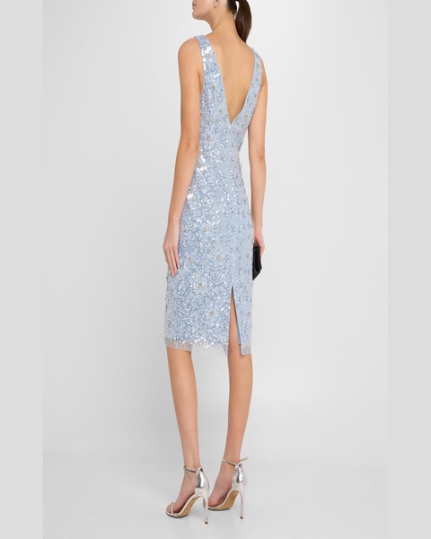 Deep V-Neck Bead & Sequin Dress