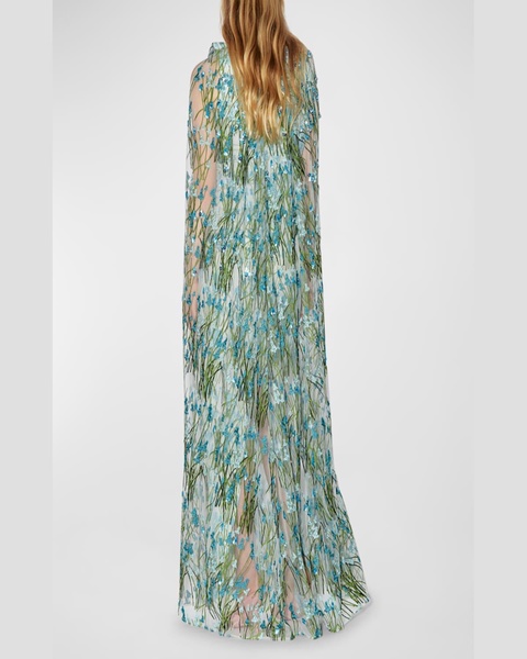 Charlene Sequin Embroidered Cape Gown