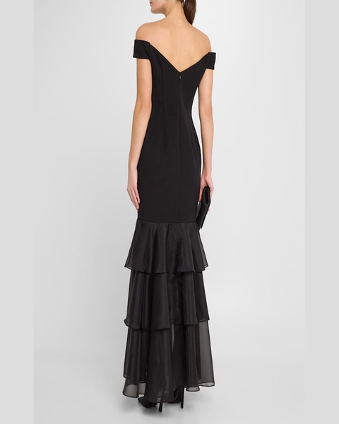 Off-Shoulder Ruffle Tiered Gown