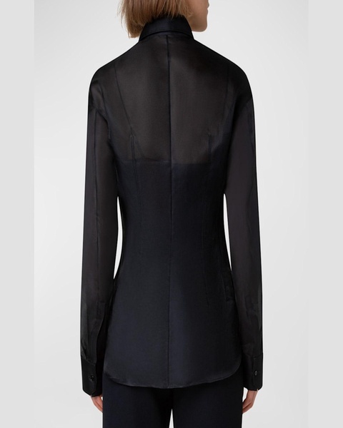 Silk Organza Button-Front Blouse