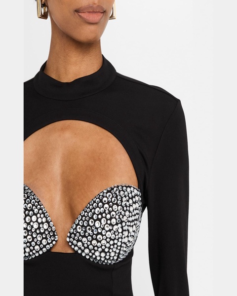 Crystal Bustier Cutout Long-Sleeve Mini Dress