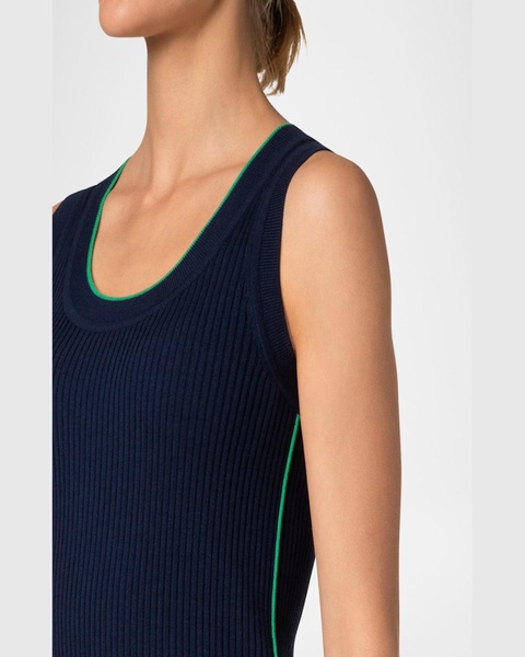 Ribbed Merino Wool Tank Top with Contrast Piping