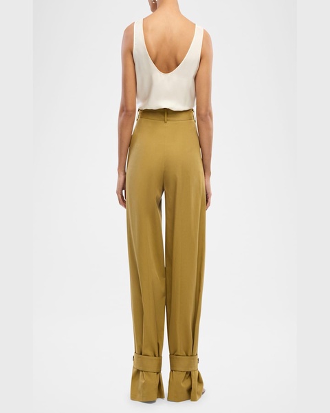 Belted Wide-Leg Tab-Hem Trousers