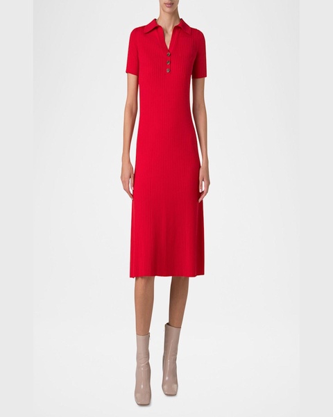 Short-Sleeve Rib Polo Shirtdress