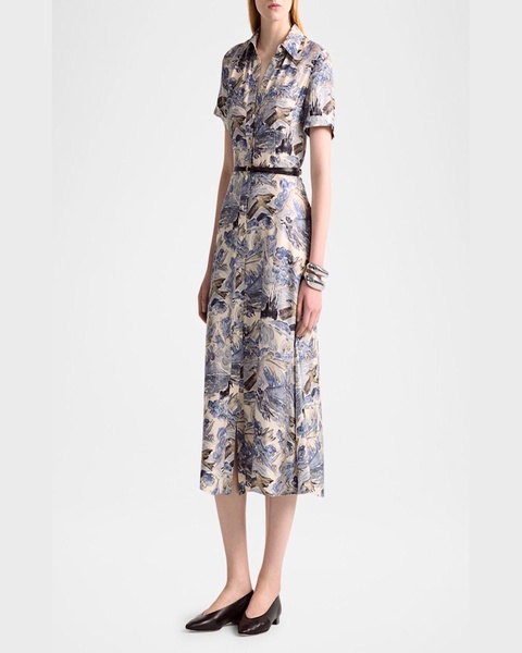 Kiera Short-Sleeve Midi Silk Shirtdress