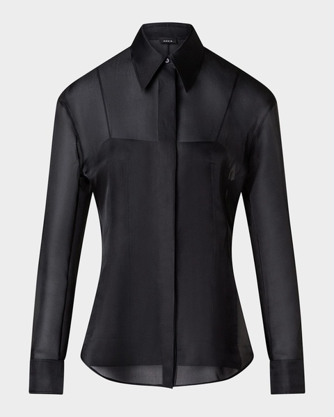 Silk Organza Button-Front Blouse