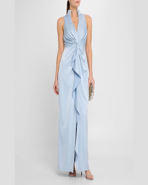 Twist-Front Crepe Back Satin Column Gown