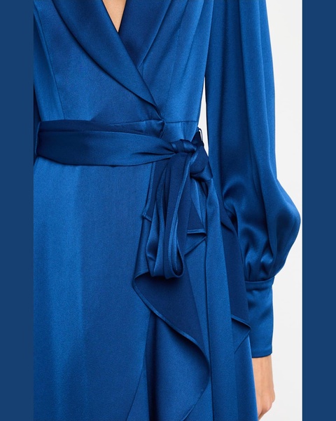 High-Low Crepe Back Satin Midi Wrap Dress