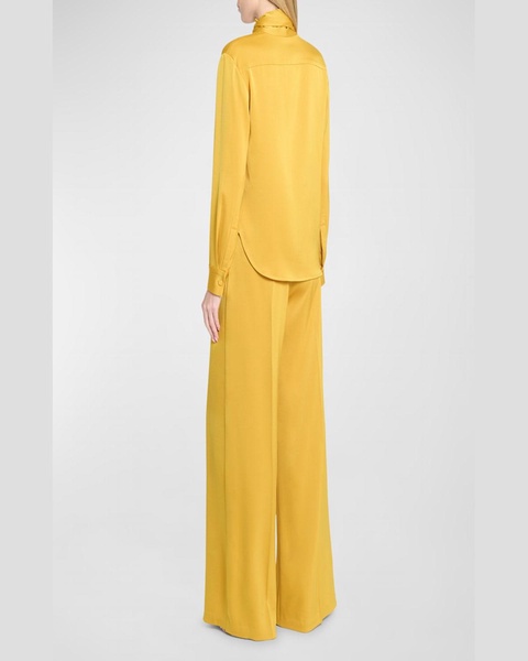 Bow Neck-Scarf Satin Crepe Shirt