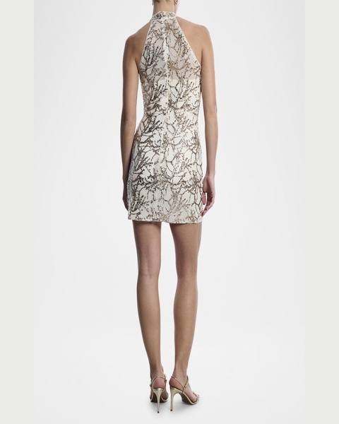 Sequin-Embellished Halter Mini Dress