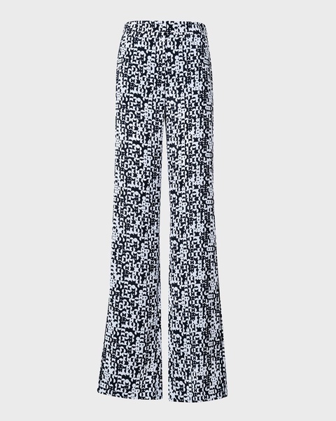 Marla Mini Half Circle Grid-Print Straight-Leg Moss Crepe Pants