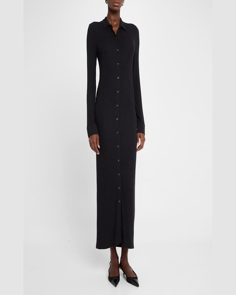 Modal Rib Long-Sleeve Maxi Shirtdress