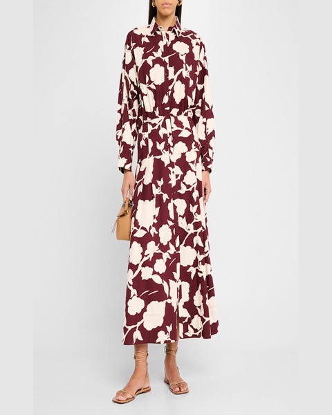 Pietra Pleated Floral-Print Maxi Shirtdress