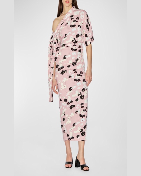 Bowie Floral-Print Tie One-Shoulder Midi Dress