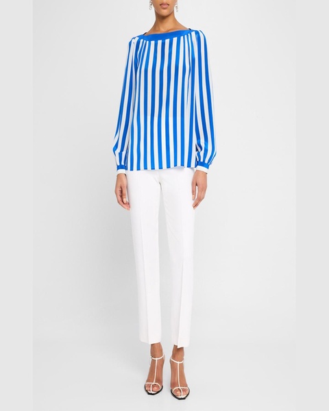 Striped Silk Long-Sleeve Blouse
